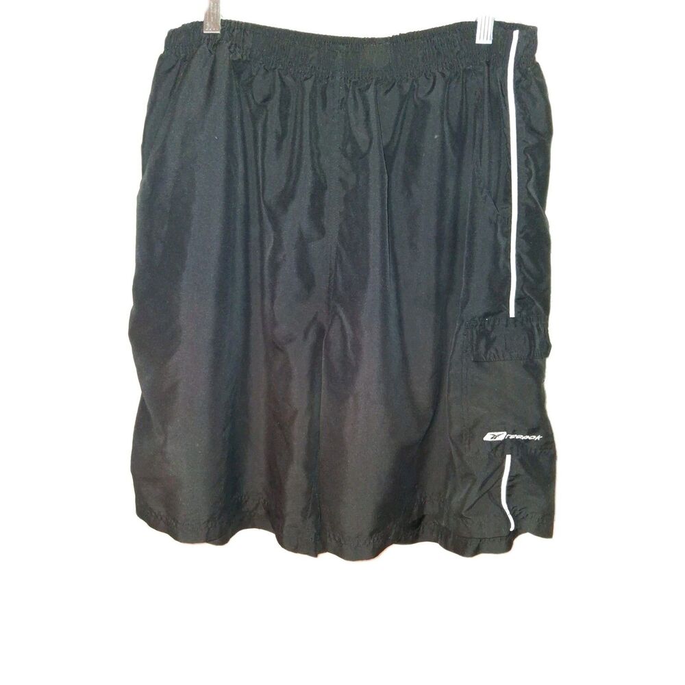 Reebok Black Windbreaker Shorts  Mens  Cargo Pocket 2XL  Vintage